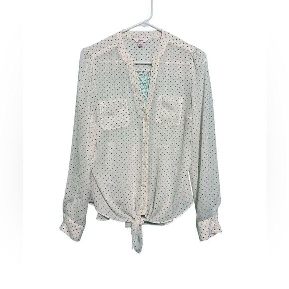 Candies Polka Dot black and white blouse Size Large with roll tab sleeves. - Picture 1 of 8